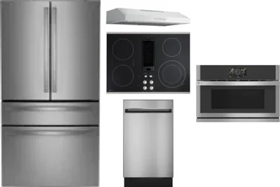 5 Piece Package Includes Refrigerator, Cooktop, Wall Oven, Hood And Dishwasher